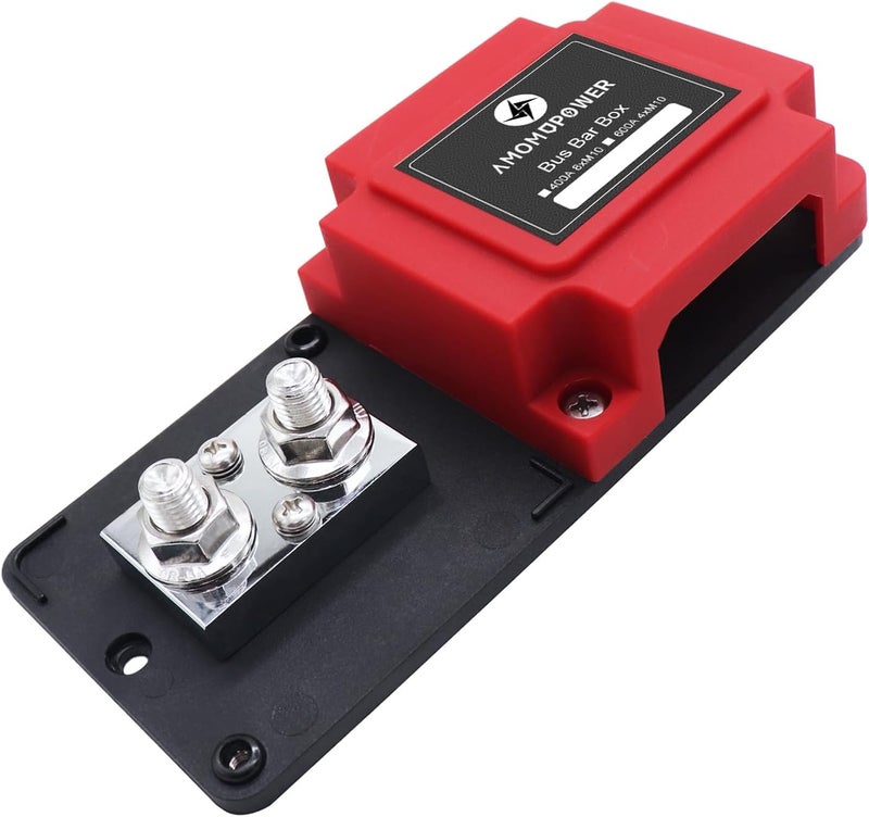 AMOMD 600A 48V Bus Bar Box 4 Stud (3/8 inch) M10 High Current Tin Plated Copper Distribution Block Positive Negative Independent Modules Electrical Battery Ground Buss Bar with Cover for RV Marine - Image 3